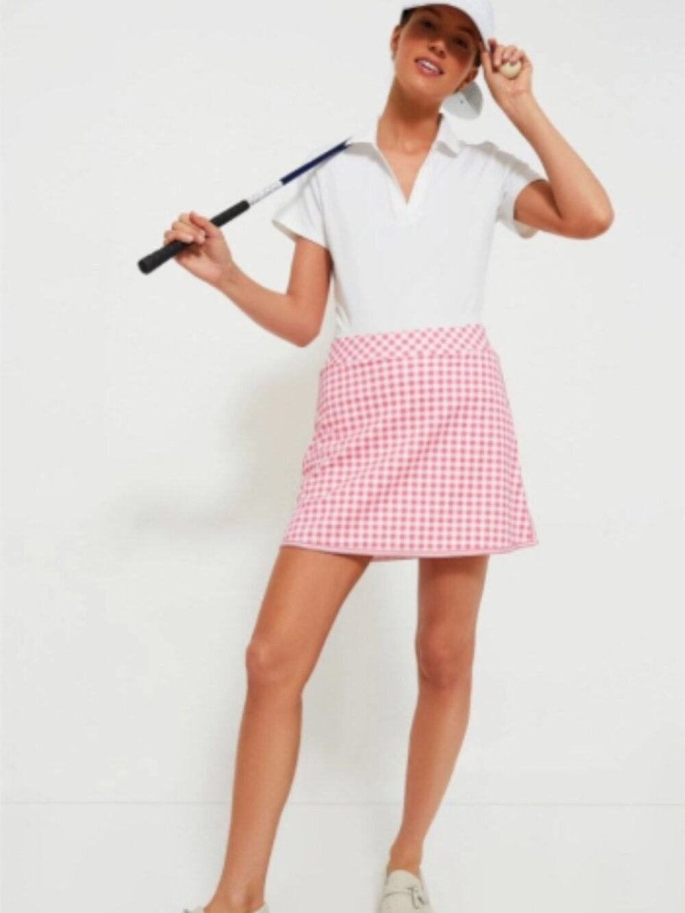 Tuckernuck Karrie Golf Skirt Medium Pink Gingham 16” Preppy Stretch Skort NWT